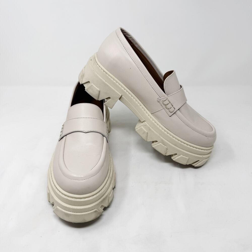 [Alohas] Cream Trailblazer Chunky Heel Penny Loafers Genuine Leather Sz 10 EU 40 - Picture 7 of 12